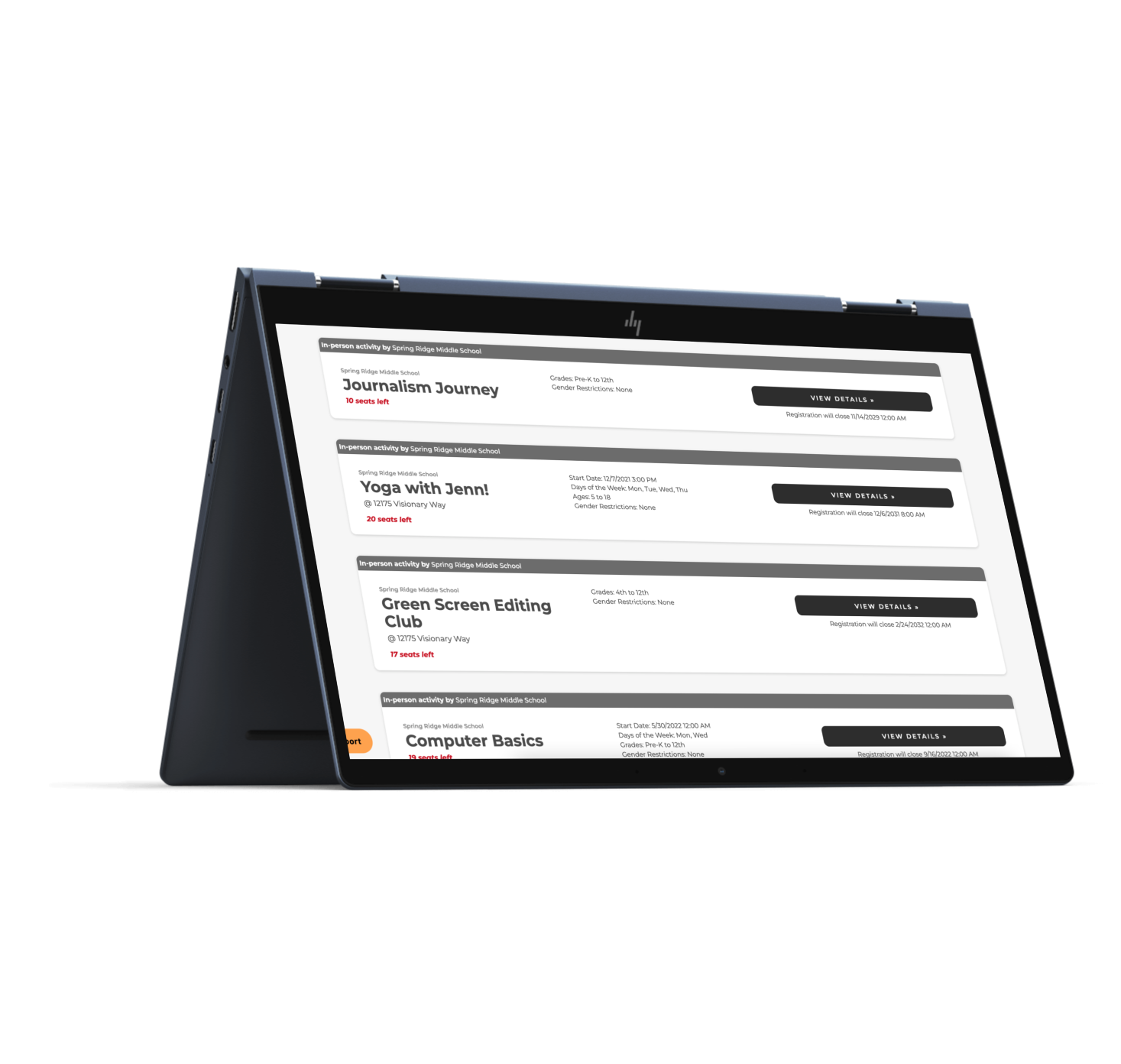 Tablet with AfterSchool HQ activities page